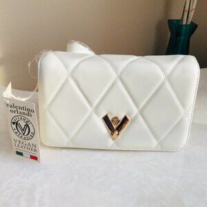 Valentino Orlandi Quilted Chevron Handbag With White and Gold Chain Strap NWT!